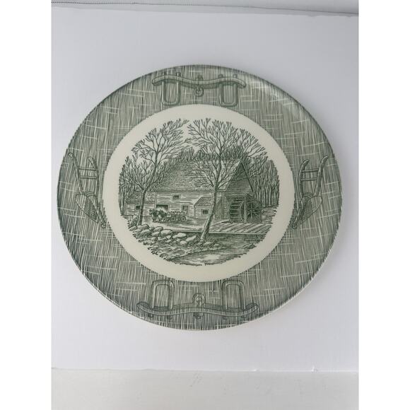 Vintage Currier & Ives Royal 9” Dinner Plate The Old Grist Mill Green Collect - Picture 1 of 9